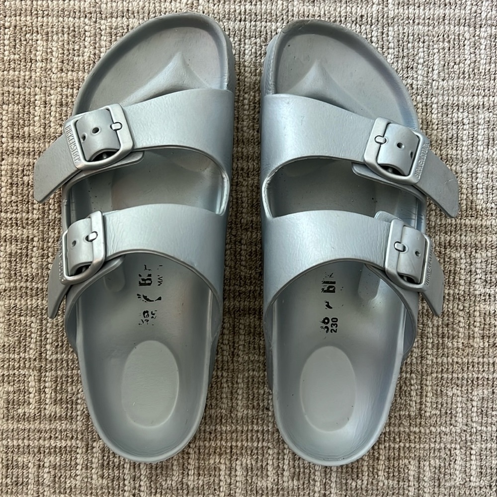 Birkenstock Arizona Silver EVA Sandals Womens Size 36